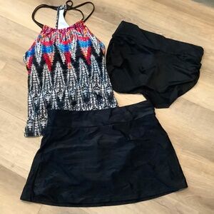 3 pieces Tankini set with boy shorts and swim skirt large